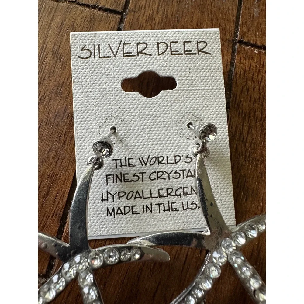 Silver Deer Starfish Crystal Drop Earrings Silver Tone Hypoallergenic USA‎ EUC